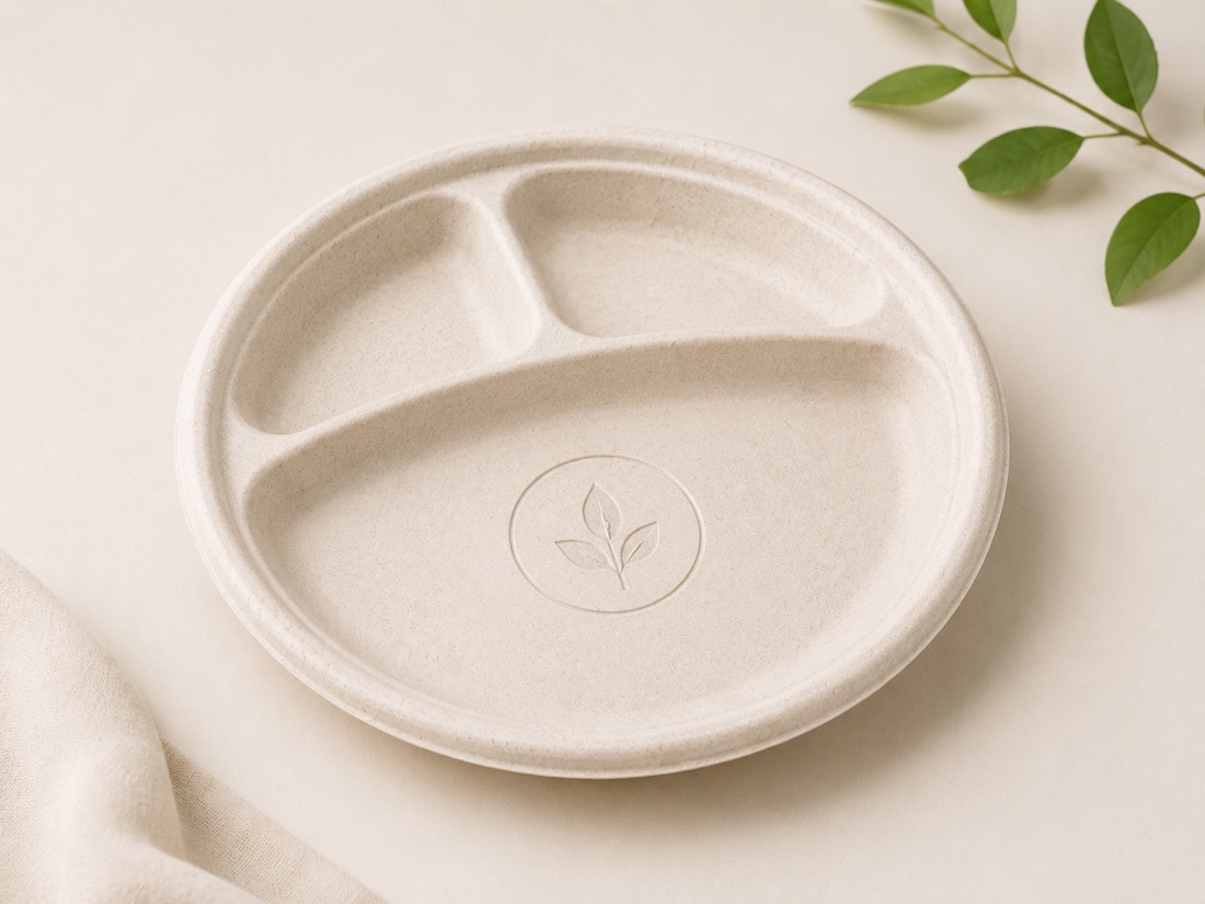 Embossed or debossed logo, private-label compostable tableware example