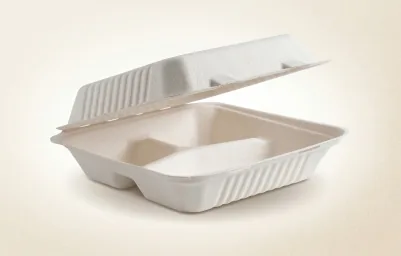 8×8 3CP White Bagasse Clamshell