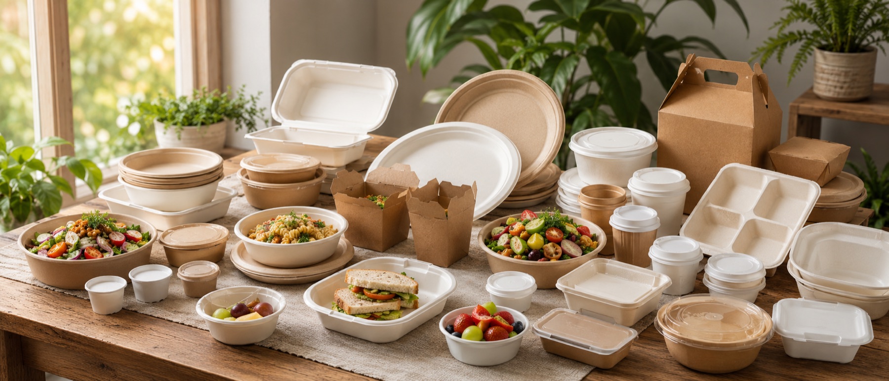 Ecofy compostable bagasse tableware range: plates, bowls, trays, clamshells, containers and lids for wholesale supply